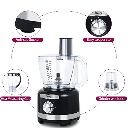 Davivy 16-Cup Food Processor Grinder Blender Combo,10-in-1 Multi-function Food Chopper with 60oz Blender 8.5oz Wet Grinder,600W with 2 Speeds Plus Pulse,Cheese Grating,Meat Chopping,Emulsifying, Shredding, Slicing, Mashing, Mixing, Doughing,3.8L Processor