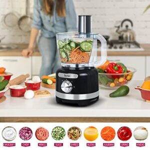 Davivy 16-Cup Food Processor Grinder Blender Combo,10-in-1 Multi-function Food Chopper with 60oz Blender 8.5oz Wet Grinder,600W with 2 Speeds Plus Pulse,Cheese Grating,Meat Chopping,Emulsifying, Shredding, Slicing, Mashing, Mixing, Doughing,3.8L Processor