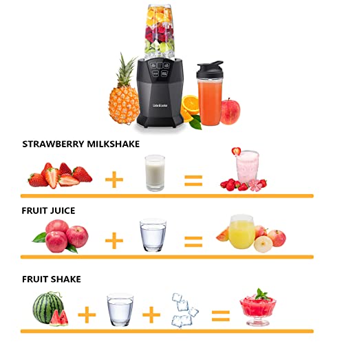 Liebe & Lecker Personal Blender with 1200-Peak-Watts, Smart technology for Frozen Drinks, Shakes, Smoothies & Sauces, with two 28-oz To-go Cups & Spout Lids, Black