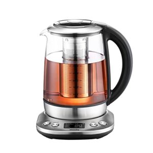 mecity electric tea kettle with tea infuser and temperature control glass tea maker lcd display preset brewing programs for tea water boiler 1.7l