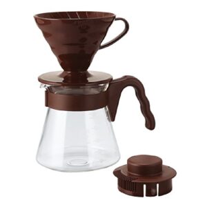 Hario V60 Pour Over Starter Set with Dripper, Glass Server, Scoop and Filters, Size 02, Brown