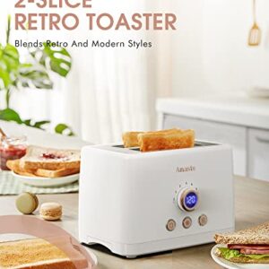 2 Slice Toaster, Retro Bread Toaster with LED Digital Countdown Timer, Extra Wide Slots Toasters with 6 Bread Shade Settings, Bagel, Cancel, Defrost Function, Stainless Steel with High Lift Lever, Removal Crumb Tray, White