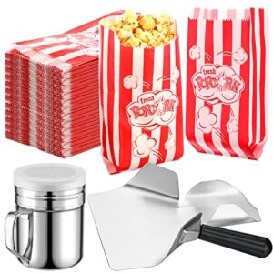 potchen 502 pieces popcorn machine supplies set includes 500 pcs 1oz red and white bags bundle scoop stainless steel seasoning dredge with handle lid season salt shaker