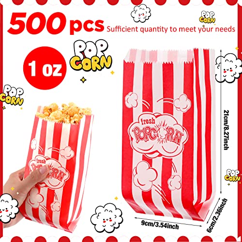 Potchen 502 Pieces Popcorn Machine Supplies Set Includes 500 Pcs 1oz Red and White Bags Bundle Scoop Stainless Steel Seasoning Dredge with Handle Lid Season Salt Shaker