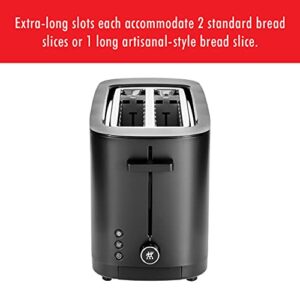 ZWILLING Enfinigy Cool Touch 2 Long Slot Toaster, 4 Slices with Extra Wide 1.5" Slots for Bagels, 7 Toast Settings, Even Toasting, Reheat, Cancel, Defrost, Black