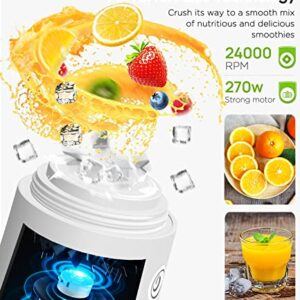 ＭoKo Portable Blender, 270 Watt Personal Blender for Shakes and Smoothies,21OZ Personal Blender USB Rechargeable with 6 Blades, BRA Free, Smoothie Blender for Kitchen Sports Travel and Outdoors,White