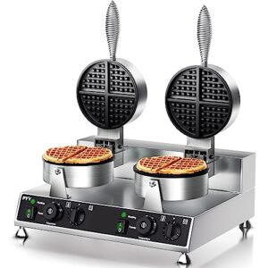 Commercial Waffle Maker PYY Double Waffle Maker Large Stainless Steel Waffle Maker Silver Non-stick Electric Chaffle Maker for Restaurant Party Food Stall