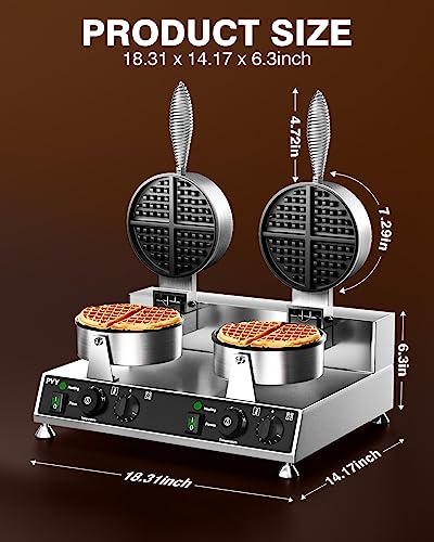 Commercial Waffle Maker PYY Double Waffle Maker Large Stainless Steel Waffle Maker Silver Non-stick Electric Chaffle Maker for Restaurant Party Food Stall