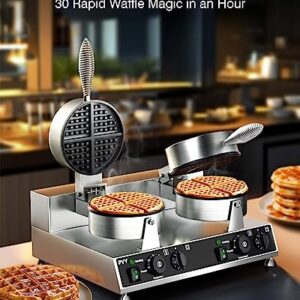 Commercial Waffle Maker PYY Double Waffle Maker Large Stainless Steel Waffle Maker Silver Non-stick Electric Chaffle Maker for Restaurant Party Food Stall