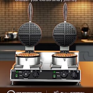 Commercial Waffle Maker PYY Double Waffle Maker Large Stainless Steel Waffle Maker Silver Non-stick Electric Chaffle Maker for Restaurant Party Food Stall