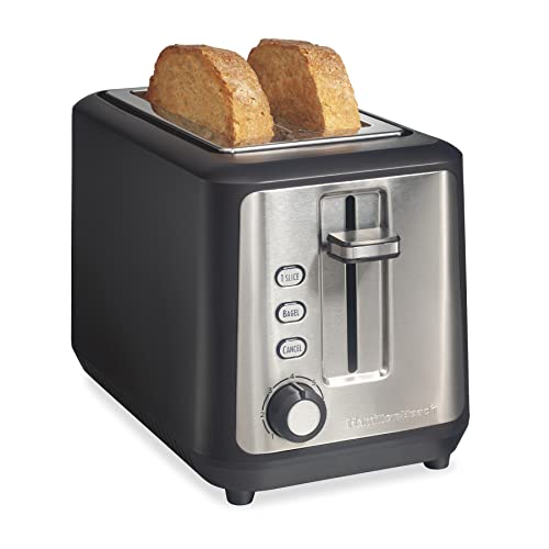 Hamilton Beach Gourmet 2 Slice Extra-Wide Slot Toaster with Sure-Toast Technology, Shade Selector, Bagel Setting, Black and Stainless Steel (22996)