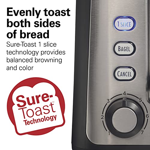 Hamilton Beach Gourmet 2 Slice Extra-Wide Slot Toaster with Sure-Toast Technology, Shade Selector, Bagel Setting, Black and Stainless Steel (22996)