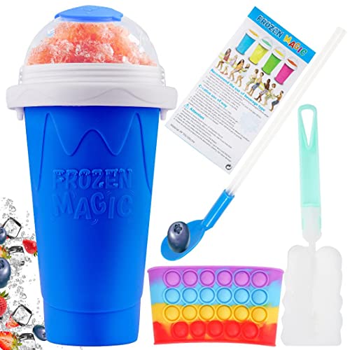 Slushy Maker Cup, 12 Oz -DIY Instant Icy Frozen Drinks in Moments - Magic Ice Slushie Squeeze Cooling Cuppie with Lid - Tik Tok Easy Freeze Design with Straw and Cleaner Tool