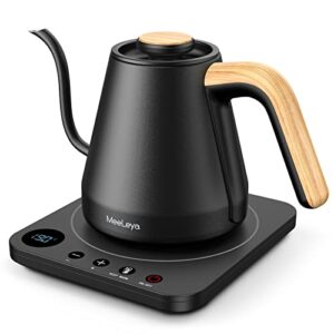 meeleya electric gooseneck kettle with variable temperature control, pour over kettle for coffee and tea, electric kettle 1200 watt, 0.8l (black)