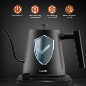 KLEAH Gooseneck Electric Kettle for Coffee Tea Brewing, 0.8L Pour Over Kettle, Keep Warm for 2H Stainless Steel Kettle Auto Shutoff Boil-Dry Protection Digital Display Black for Gift