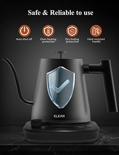 KLEAH Gooseneck Electric Kettle for Coffee Tea Brewing, 0.8L Pour Over Kettle, Keep Warm for 2H Stainless Steel Kettle Auto Shutoff Boil-Dry Protection Digital Display Black for Gift