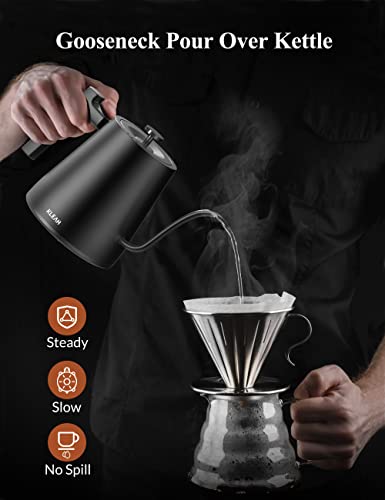 KLEAH Gooseneck Electric Kettle for Coffee Tea Brewing, 0.8L Pour Over Kettle, Keep Warm for 2H Stainless Steel Kettle Auto Shutoff Boil-Dry Protection Digital Display Black for Gift