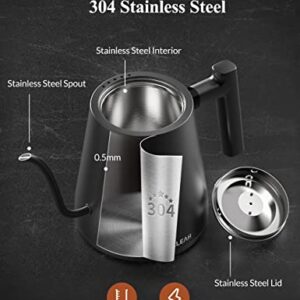 KLEAH Gooseneck Electric Kettle for Coffee Tea Brewing, 0.8L Pour Over Kettle, Keep Warm for 2H Stainless Steel Kettle Auto Shutoff Boil-Dry Protection Digital Display Black for Gift