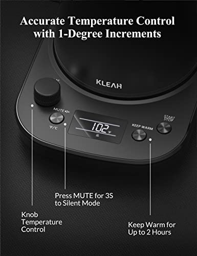 KLEAH Gooseneck Electric Kettle for Coffee Tea Brewing, 0.8L Pour Over Kettle, Keep Warm for 2H Stainless Steel Kettle Auto Shutoff Boil-Dry Protection Digital Display Black for Gift