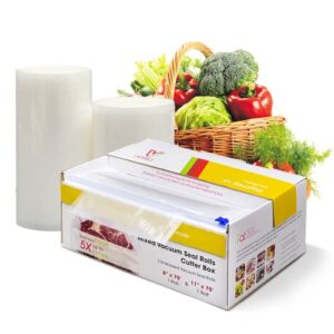 vacuum sealer roll (8” x 75’ and 11” x 75’) keeper with cutter - premium seal bags for food saver, ideal for meal prep, sous vide, and storage, vesta precision