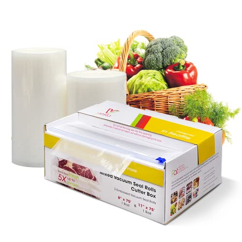 Vacuum Sealer Roll (8” x 75’ and 11” x 75’) Keeper with Cutter - Premium Seal Bags for Food Saver, Ideal for Meal Prep, Sous Vide, and Storage, Vesta Precision