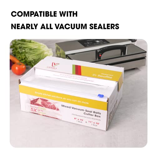 Vacuum Sealer Roll (8” x 75’ and 11” x 75’) Keeper with Cutter - Premium Seal Bags for Food Saver, Ideal for Meal Prep, Sous Vide, and Storage, Vesta Precision