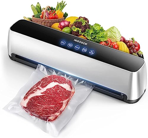 Vacuum Sealer Machine, Full Automatic Sealer Machine 8 in 1 LED Touch Screen Dual-Pump Motor, 6 Food Modes with Cutter and 15 Sealer Bags Detachable,Lad Tested