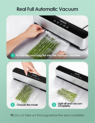 Vacuum Sealer Machine, Full Automatic Sealer Machine 8 in 1 LED Touch Screen Dual-Pump Motor, 6 Food Modes with Cutter and 15 Sealer Bags Detachable,Lad Tested