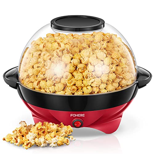 Popcorn Machine, 6 QT Automatic Stirring Popcorn Maker, Electric Hot Oil Popcorn Popper, DIY Flavor，Detachable & Nonstick Plate, Large Lid For Serving Bowl, Free Measuring Cups，Safety ETL Approved (6 QTS)