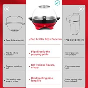 Popcorn Machine, 6 QT Automatic Stirring Popcorn Maker, Electric Hot Oil Popcorn Popper, DIY Flavor，Detachable & Nonstick Plate, Large Lid For Serving Bowl, Free Measuring Cups，Safety ETL Approved (6 QTS)