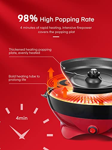 Popcorn Machine, 6 QT Automatic Stirring Popcorn Maker, Electric Hot Oil Popcorn Popper, DIY Flavor，Detachable & Nonstick Plate, Large Lid For Serving Bowl, Free Measuring Cups，Safety ETL Approved (6 QTS)