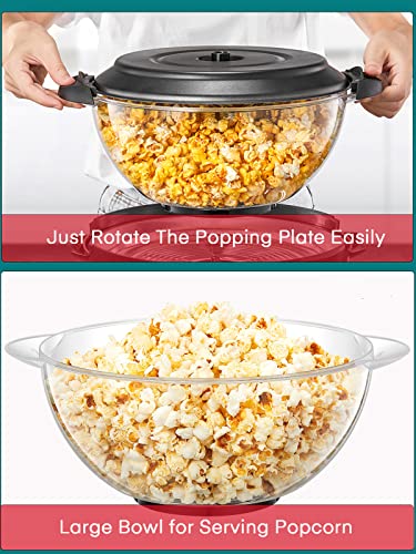 Popcorn Machine, 6 QT Automatic Stirring Popcorn Maker, Electric Hot Oil Popcorn Popper, DIY Flavor，Detachable & Nonstick Plate, Large Lid For Serving Bowl, Free Measuring Cups，Safety ETL Approved (6 QTS)