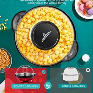 Popcorn Machine, 6 QT Automatic Stirring Popcorn Maker, Electric Hot Oil Popcorn Popper, DIY Flavor，Detachable & Nonstick Plate, Large Lid For Serving Bowl, Free Measuring Cups，Safety ETL Approved (6 QTS)