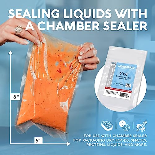 Avid Armor – Chamber Machine Pouches, Pre-Cut Chamber Vacuum Sealer Bags, Heavy Duty Seal Pouch, BPA-Free Chamber Sealer, 6 x 8 inches, Pack of 250 Vacuum Chamber Pouches