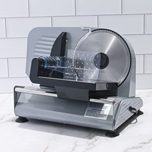 Ecomerr Electric Meat Slicer for Home Use - Automatic Deli Slicer Machine for Cheese, Bread, Vegetables - Round Stainless-Steel Blade, Adjustable Cutting Thickness - Kitchen Food Preparation Equipment