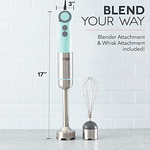 Dash Chef Series Immersion Hand Blender, 5 Speed Stick Blender with Stainless Steel Blades, Whisk Attachment and Recipe Guide – Aqua