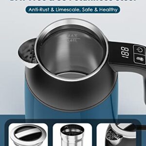 Nicewell Electric Kettle with Temperature Control, 4 Minutes Fast Water Boiler, Small Travel Kettle, with Touchable LCD Display & Auto Shut-off, for Travel, Office, Home, (450ML and 600W, Blue)