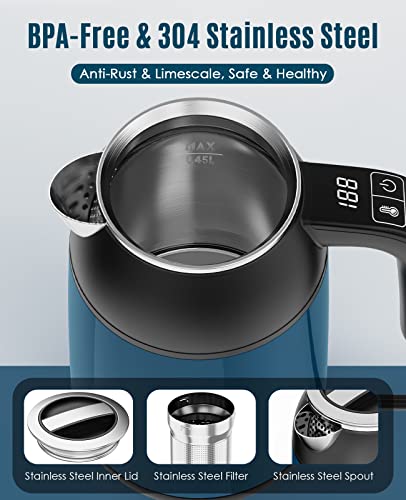 Nicewell Electric Kettle with Temperature Control, 4 Minutes Fast Water Boiler, Small Travel Kettle, with Touchable LCD Display & Auto Shut-off, for Travel, Office, Home, (450ML and 600W, Blue)