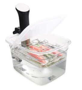 everie versatile 12-quart sous vide container with built-in rack and collapsible hinged lid compatible with all sous vide cookers, evc-1202-typp