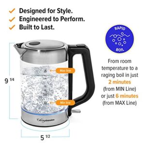 Glass Electric Kettle | BPA Free with Borosilicate Glass & Stainless Steel - 1.8 Liter Rapid Boil Cordless Teapot with Automatic Shut Off - the Best Hot Water Heater for Tea, Coffee, Soup, and More!