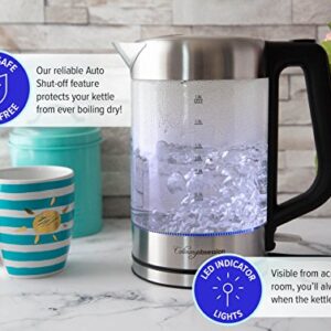 Glass Electric Kettle | BPA Free with Borosilicate Glass & Stainless Steel - 1.8 Liter Rapid Boil Cordless Teapot with Automatic Shut Off - the Best Hot Water Heater for Tea, Coffee, Soup, and More!