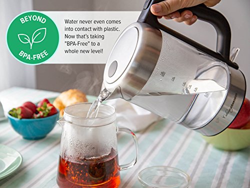 Glass Electric Kettle | BPA Free with Borosilicate Glass & Stainless Steel - 1.8 Liter Rapid Boil Cordless Teapot with Automatic Shut Off - the Best Hot Water Heater for Tea, Coffee, Soup, and More!