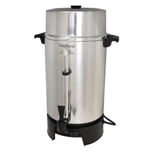 West Bend 33600 Coffee Urn Commercial Highly-Polished Aluminum NSF Approved Features Automatic Temperature Control Large Capacity with Fast Brewing and Easy Clean Up, 100-Cup, Silver