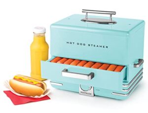 nostalgia extra large diner-style steamer, 20 hot dogs and 6 bun capacity, perfect for breakfast sausages, brats, vegetables, fish, aqua