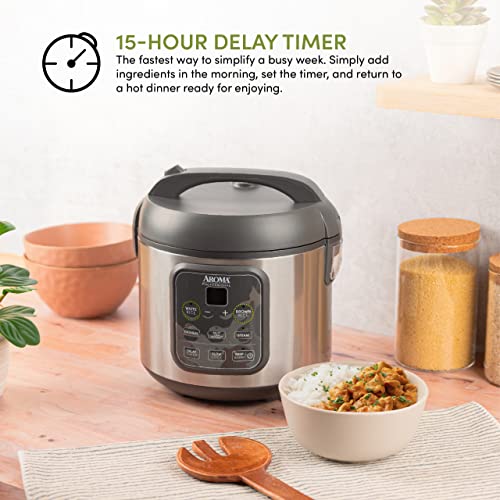 Aroma Housewares Professional 8-Cup (Cooked) / 2Qt. Digital Rice & Grain Multicooker (ARC-994SG), Gray