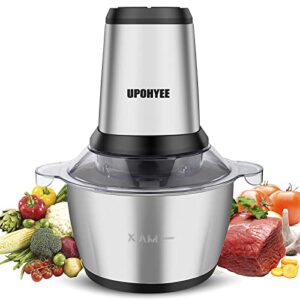 Meat Grinder Electric 2L Capacity 8 Cups Food Processor with Stainless Steel Bowl and 4 Large Sharp Blades Food Chopper Electric 2 Rotating Speed Levels with Spatula for Meat Vegetables Fruits Nuts