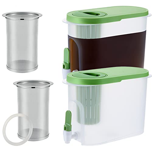 2 Pcs Cold Brew Maker 1 Gallon Plastic Cold Brew Coffee Maker and 2 Filter Infuser Beverage Drink Dispensers for Parties Cold Brew Pitcher with Spigot Juice Containers for Water (Green)