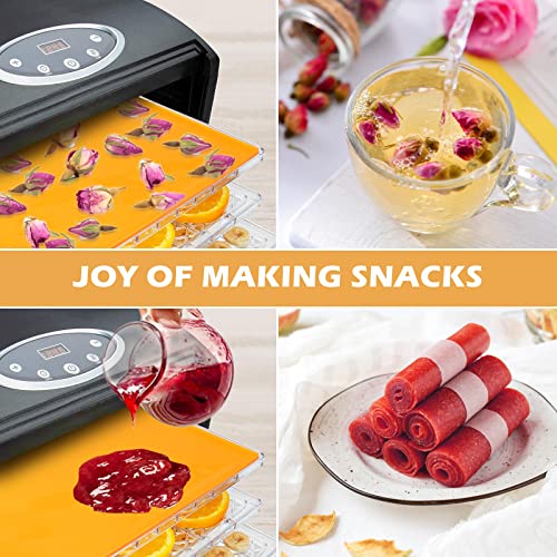 4PCS Silicone Dehydrator Sheets Dehydrator Mats with Edge for Fruit Leather Liquid Fruits Meat Vegetables Herbs,Avkast Non-stick Dehydrator Trays with Silicone Scraper Compatible with Cosori CP267-FD