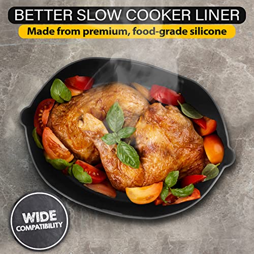 Reusable Silicone Slow Cooker Liners for 7-8 Quart Crock Pot - Easy Clean Oval Shape Silicone Crockpot Reusable Inserts With Lift Handle, Leakproof, Dishwasher Safe