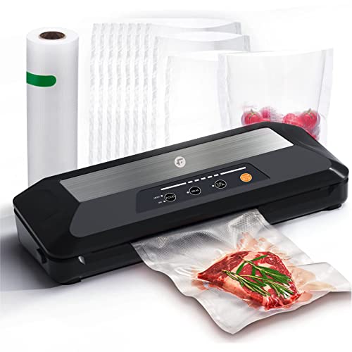 Vacuum Sealer Machine for Food Saver, Automatic Food Sealers with Built-in Cutter & Bag Storage, Dry/Moist/External Vacuum System Modes, Air Sealing Machines with 10 Sealer Bags &1 Roller Bag for Sous Vide